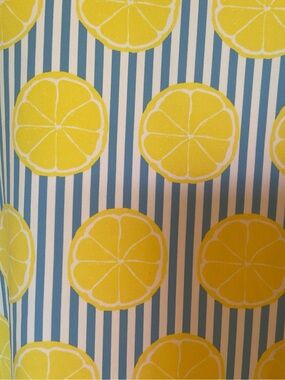 Striped Blue and Yellow Lemon-Print Midi Dress